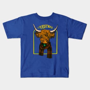 Business Highland Cow With Christmas Text Kids T-Shirt